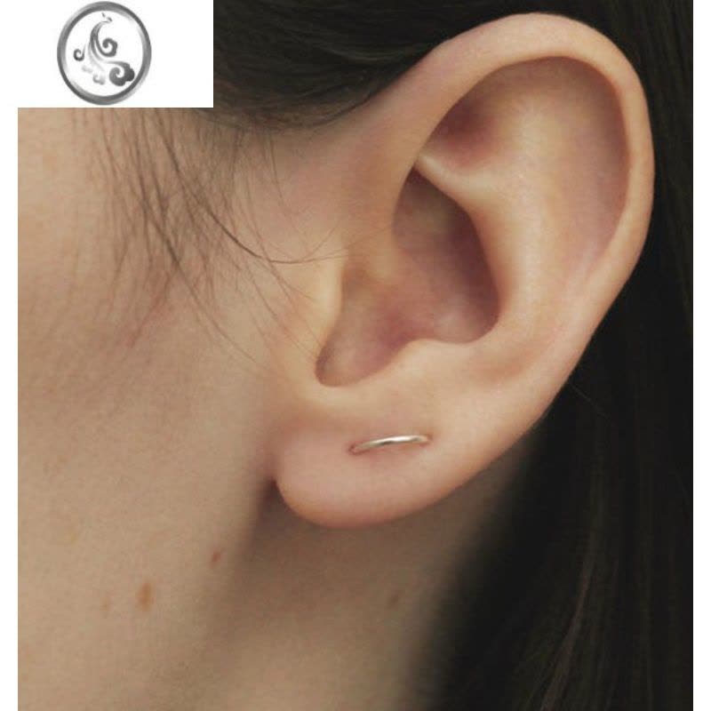 JiMi银银双耳洞耳钉弧形耳环欧美冷淡风ins耳钉14K包金多耳洞耳环耳钩图片