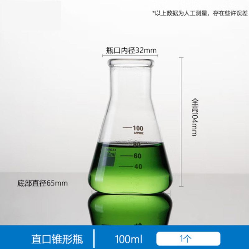 锥形瓶玻璃三角烧瓶加厚高硼硅毫升直口广口化学三角瓶实验室 锥形瓶直口100ml