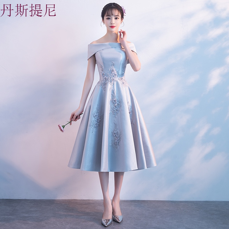 伴娘礼服2018新款韩式灰色姐妹裙伴娘团中长款显瘦连衣裙小礼服夏