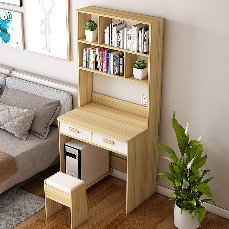 寻木匠书柜书桌一体组合家用实木写字小书桌子简约电脑桌带书架卧室