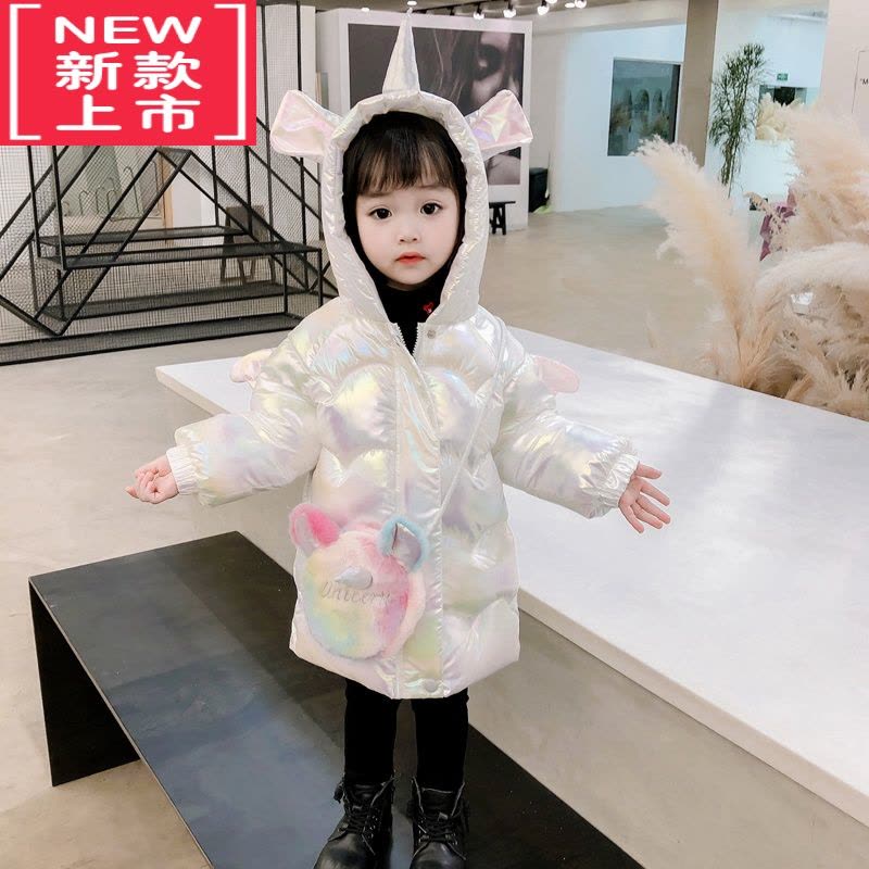 可莉允女童独角兽羽绒棉衣冬季2022加厚儿童炫彩外套女宝宝免洗翅膀棉服图片