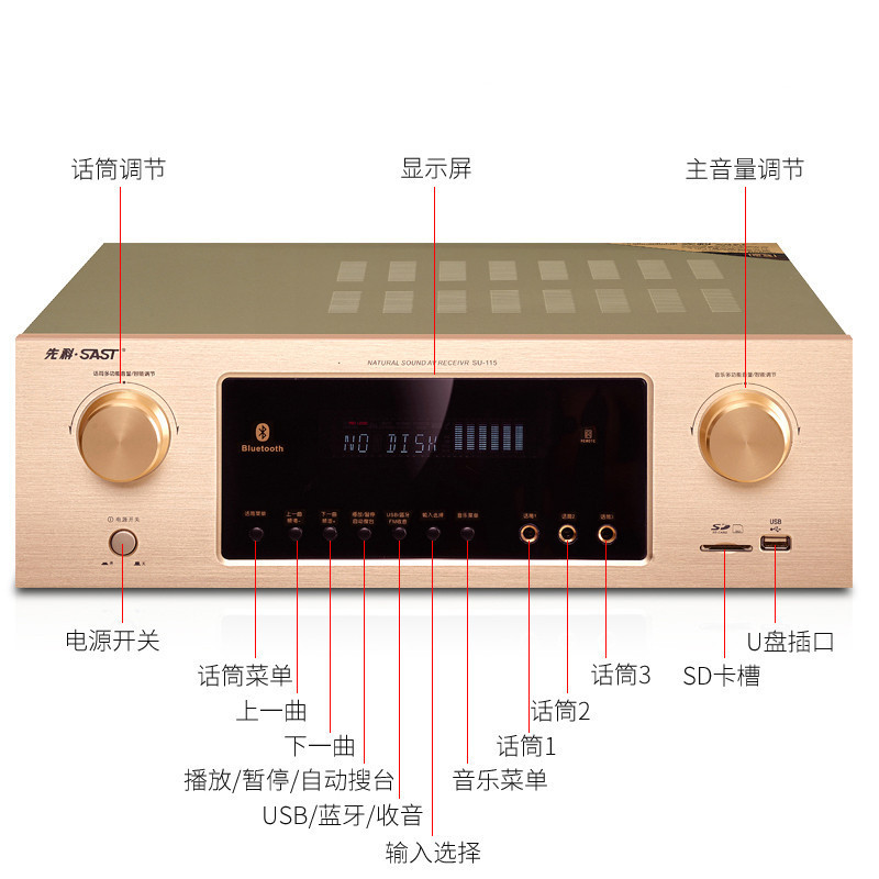 先科(SAST)SU-115 家庭影院5.1声道功放机 家用音响 大功率蓝牙功放 电视功放放大器 光纤同轴 AV功放高清大图