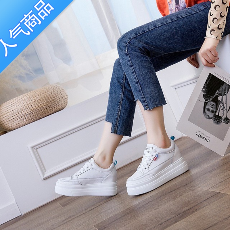 SUNTEK内增高女鞋8cm增高透气夏季网面百搭厚底显瘦脚小个子小白鞋高清大图