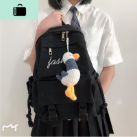 日系暗黑初高中女学生书包韩国ins港风复古工装双肩包帆布背包男NEWLAKE 黑色加厚版【小鸥挂件】