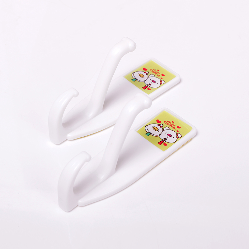 双钩强力塑料粘胶挂钩大号墙壁承重门后厨房厕所卡通粘钩创意挂钩|银色衣帽钩6个装