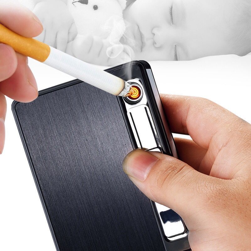 10支装便携烟盒充电烟盒打火机电子打火机充电充电烟盒自动烟盒爱你的