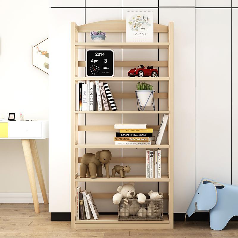 书架实木组合落地置物架简易绘本架简约现代无漆松木学生儿童书柜新