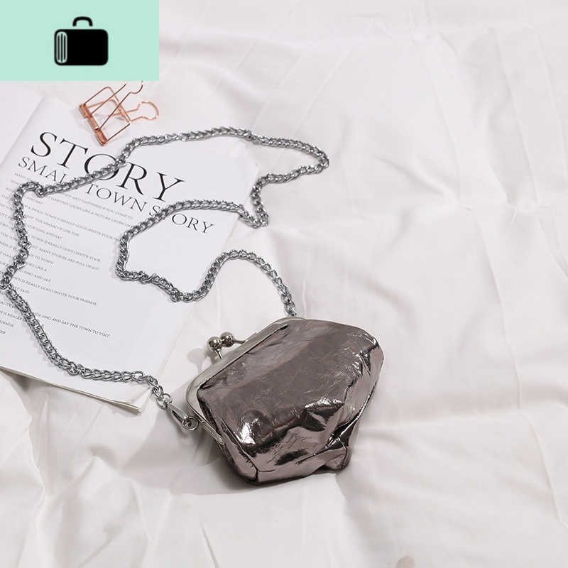 ins个性零钱小包超迷你凹造型包女包新款2020夏时尚时尚斜挎小包NEWLAKE 枪色