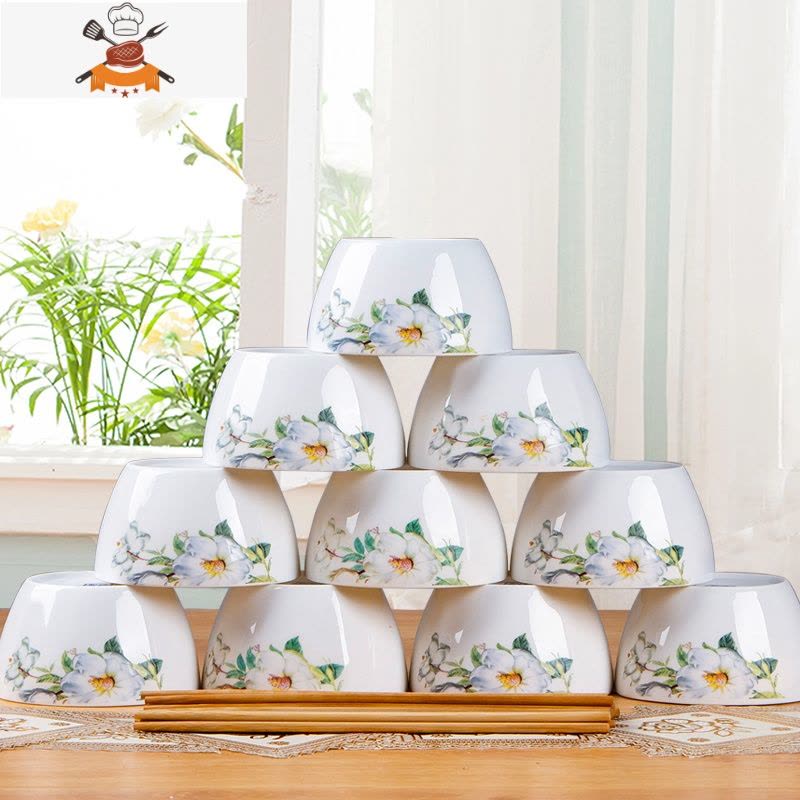 10个装景德镇家用米饭碗陶瓷碗单个吃饭碗餐具碗碟套装碗盘小汤碗 敬平 粉黛(收藏加购送10筷10垫子)图片