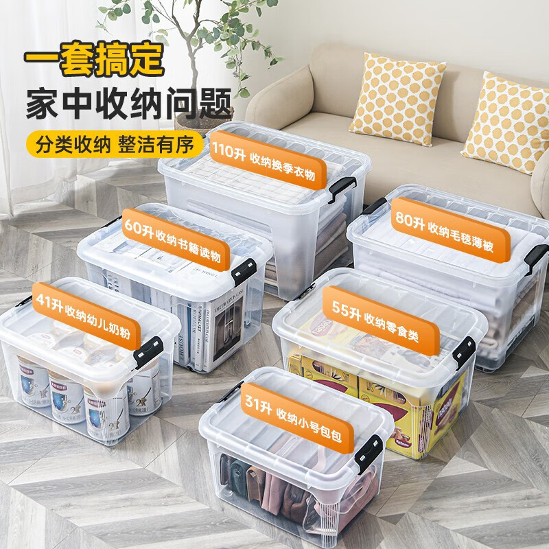 禧天龙(Citylong) X-6485收纳箱3个装(透明白)大号储物箱衣服整理箱车载后备箱学生透明收纳箱高清大图