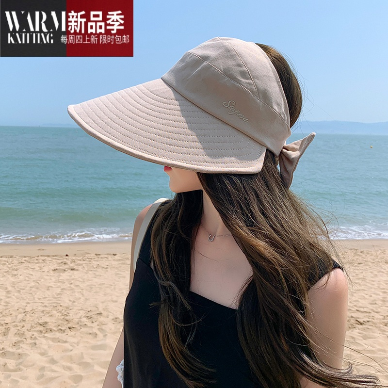 shanchao遮阳帽女夏季空顶漏马尾大檐遮脸户外骑车不翻太阳帽