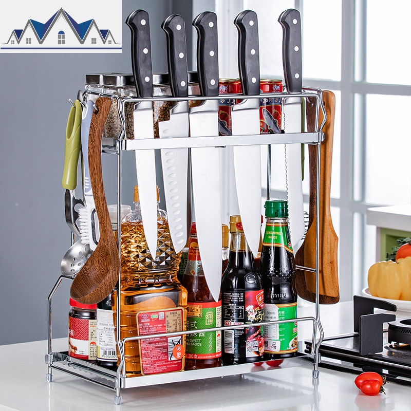 双层调味料架壁挂储物收纳架家用刀架用品厨具厨房置物架落地多层_16_373高清大图