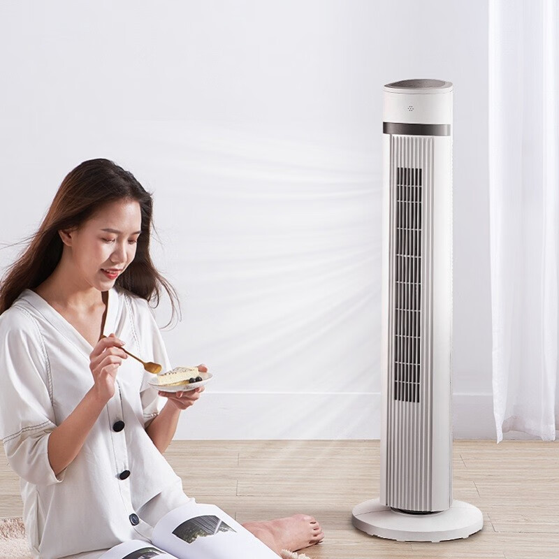 美的(Midea)塔扇大厦扇柱形不占空间立体柔风遥控家用摇头定时自然风节能ZAE09MA电风扇落地无叶预约 白色