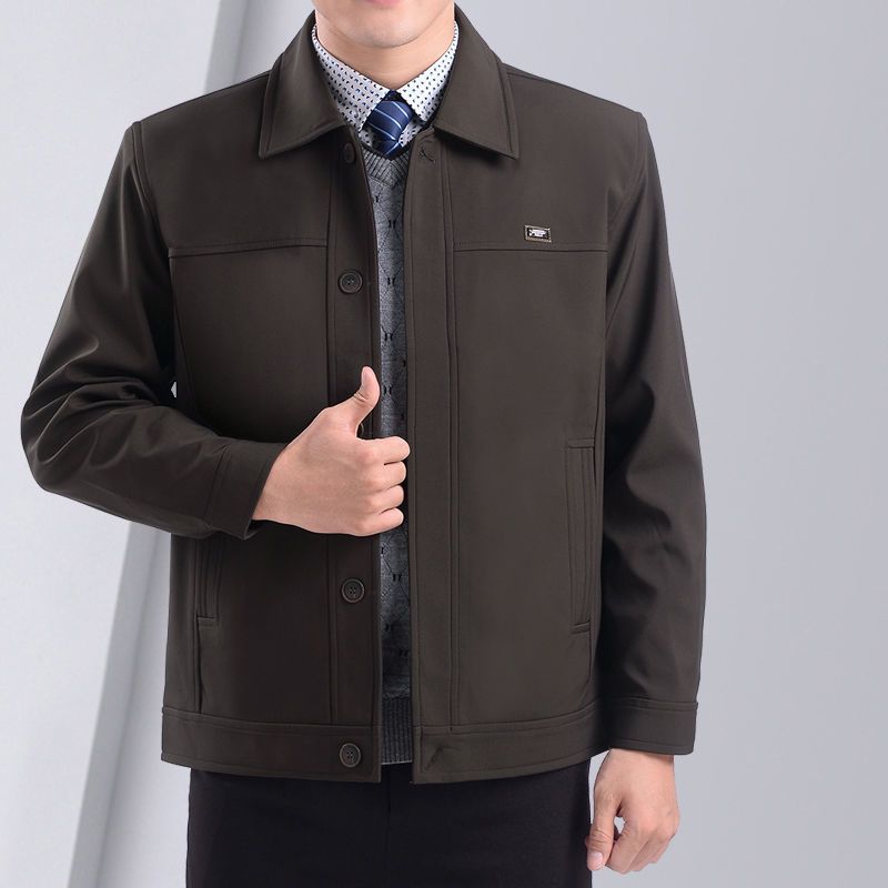 中老年夹克春秋厚款中年男士休闲夹克宽松外套爸爸装上衣外套褂子