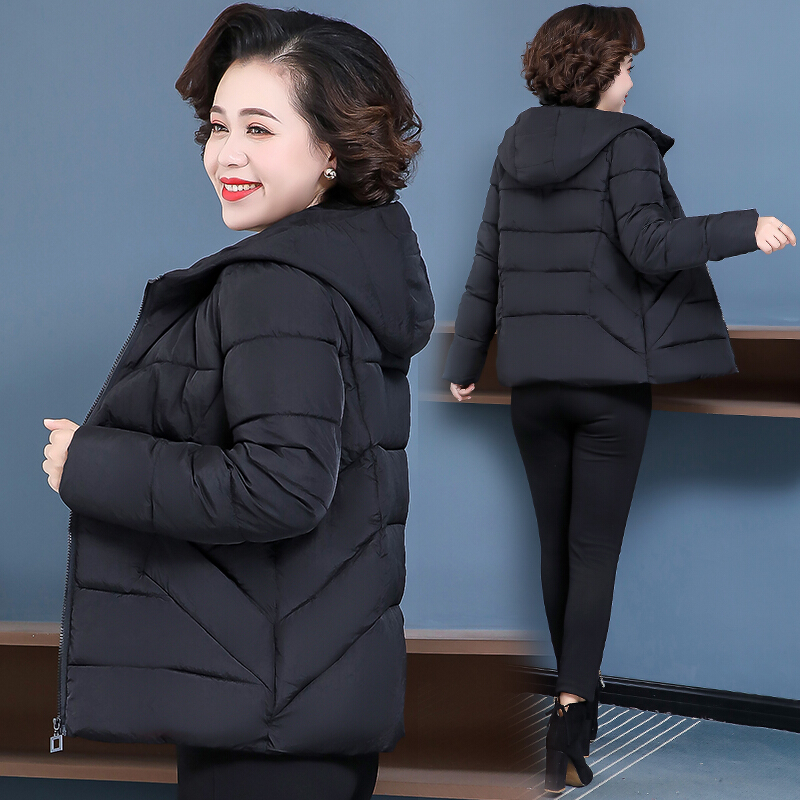 迪鲁奥(DILUAO)冬装外套女羽绒服女短款新款中年妈妈装小羽绒服女加厚洋气中老年品牌女装 黑色 L建议穿95斤以内