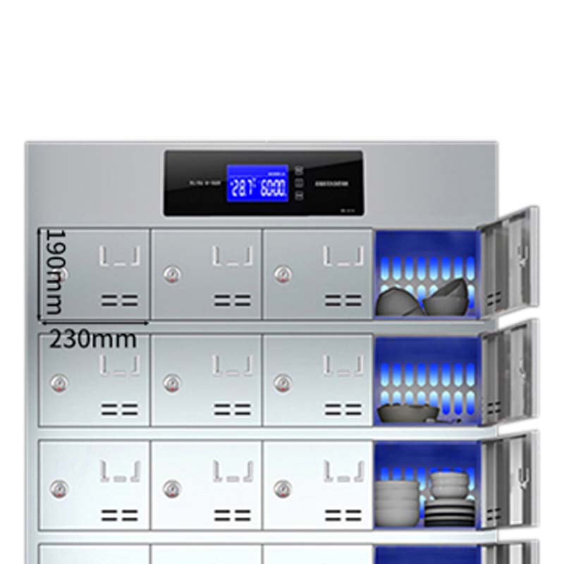 阿拉贡不锈钢员工食堂消毒餐厅紫外线高温餐盘餐具柜多格饭盒储物柜32门碗柜 紫外线消毒+高温热风循环高清大图