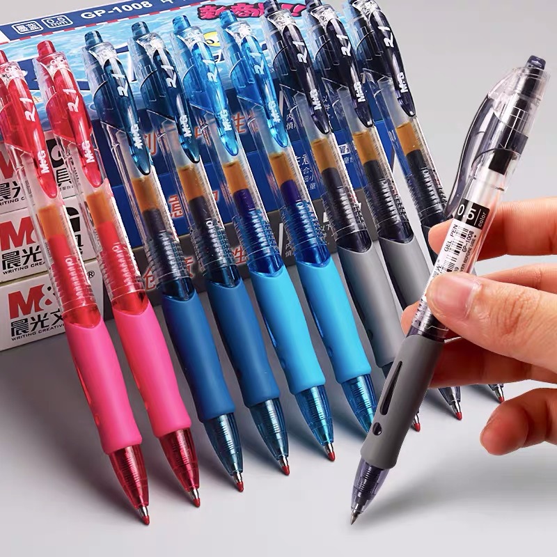 晨光(M&G)文具GP1008 按动中性笔学生0.5红笔签字笔商务子弹头考试专用水笔高颜值办公用品 红色 12支/盒高清大图