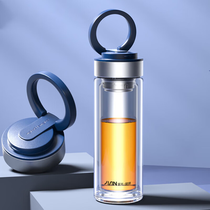 富光 X1902-SH-360 360ml 尚泽带拎手双层玻璃杯水杯茶杯高清大图