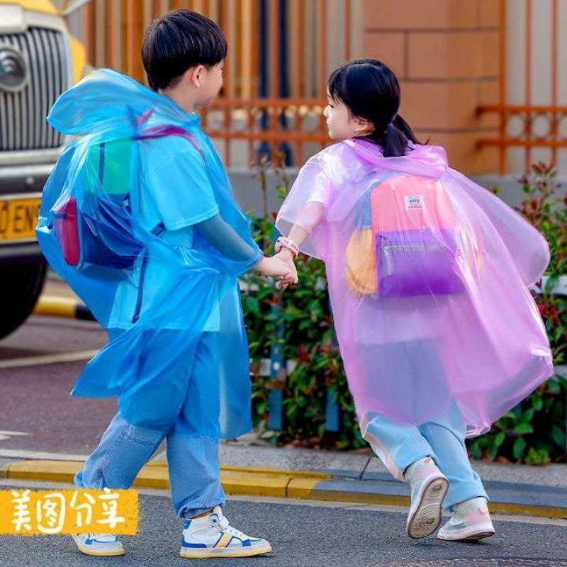 儿童成人一次性压缩包装雨衣迷你便携户外透明雨披小学生口袋雨衣-天空蓝3件加厚+大书包位;儿童雨衣【均码】高清大图