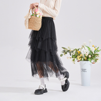 唐狮半身裙女中长款夏季质感仙女纱裙宽松甜美黑色蛋糕裙BQ