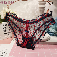 五彩缤纷 少女甜美可爱蝴蝶结透明褶皱网纱蕾丝性感镂空内裤女