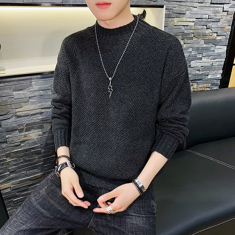 baluoshang毛衣男士高领秋冬季加绒加厚针织衫打底衫内搭毛衫线衣冬装