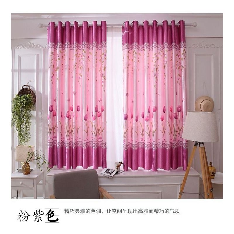 窗帘成品特价出租房简易短帘半帘印花布田园飘窗卧室阳台网红直播