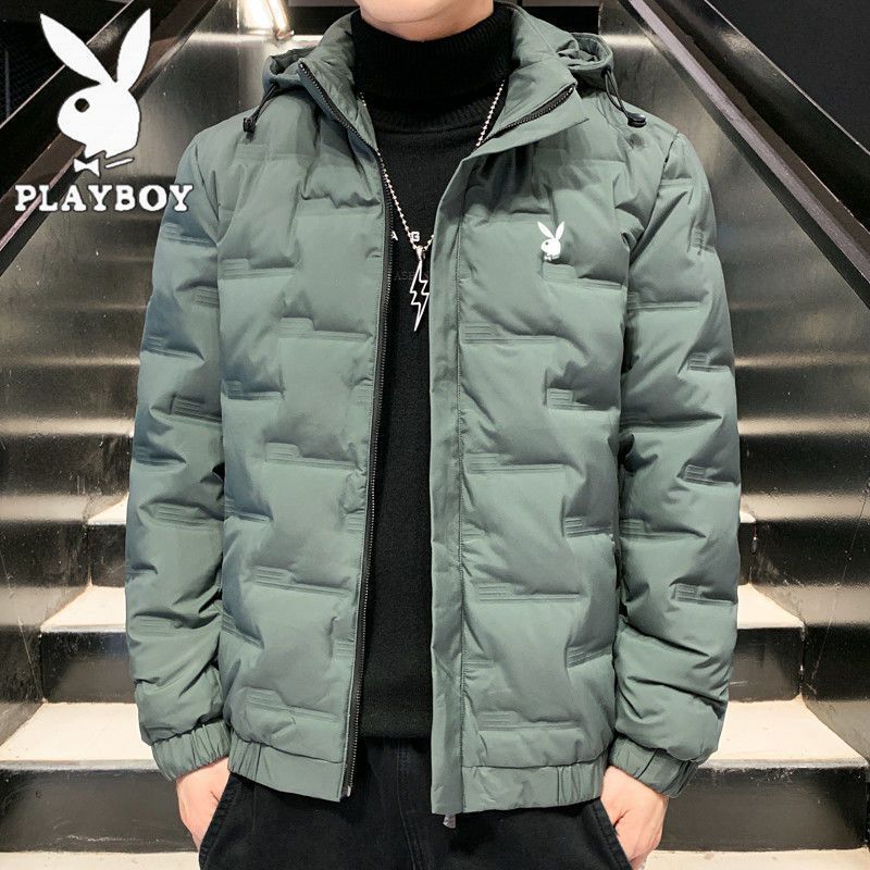 花花公子羽绒服男短款连帽冬装潮流帅气保暖轻薄外套