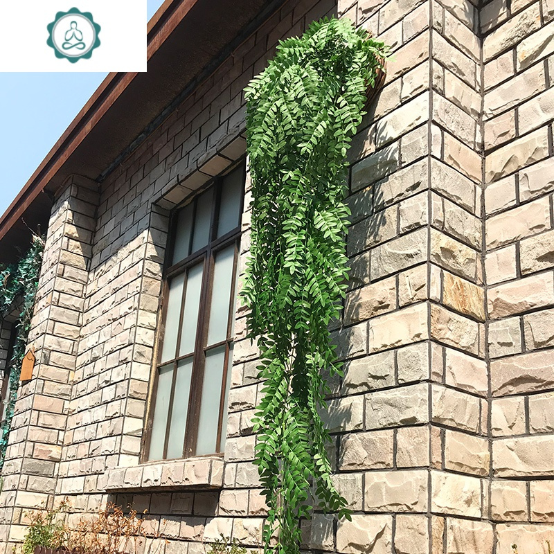 仿真叶子壁挂假花藤条客厅阳台墙面遮挡植物装饰墙壁藤蔓绿植树叶 封后 2米豆槐叶子壁挂(送挂篮)仿真植物