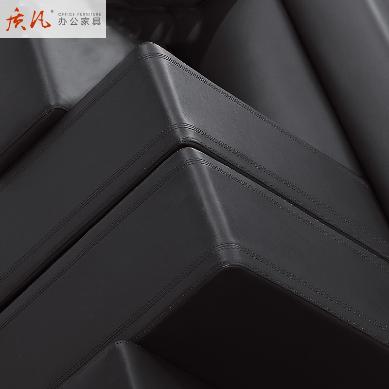 质凡办公沙发简约现代三人位组合办公室接待区皮艺沙发西皮双色高清大图