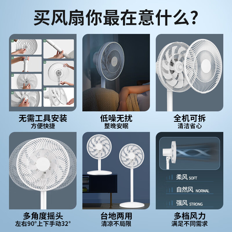 先锋(SINGFUN)电风扇家用柔风落地扇轻音立式台式桌面小型风扇大风量节能摇头宿舍电扇 机械基础款 DLD-D17高清大图