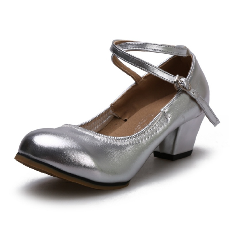 迈凯恩品牌舞蹈鞋女式成人软底中跟高跟真皮跳舞鞋红色四季广场舞透气