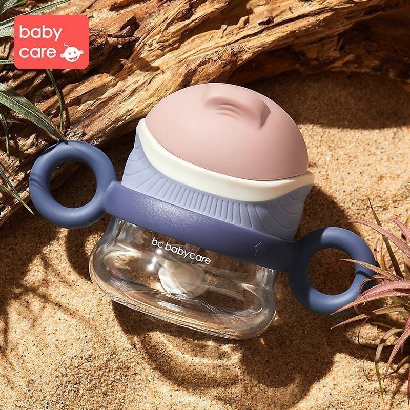 babycare宝宝学饮杯带吸管便携防摔幼儿园儿童水杯 新品-珀尔里粉-把手款(tritan)
