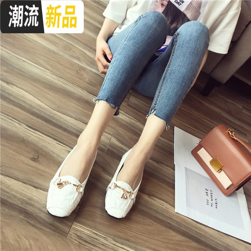 单鞋女2020韩版春季新方头漆皮平底浅口豆豆鞋百搭船瓢鞋网红大码 广赫