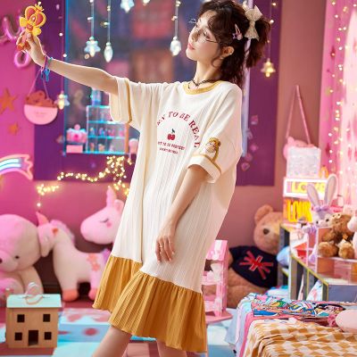 南极人女士睡衣裙夏季薄款纯棉裸感睡裙子长款宽松大码外出夏天_796 165/L【100-120斤】 LM1865-纯棉