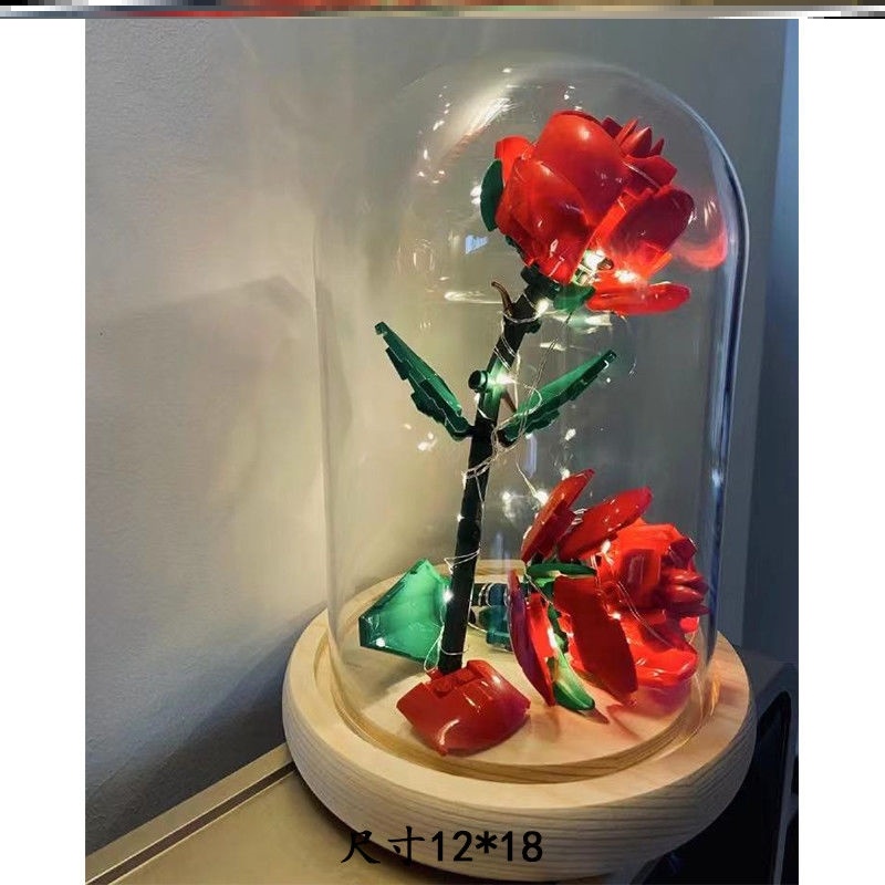 适用装乐高花束花瓶积木花玫瑰花玻璃罩永生花防尘罩配套装饰展示高清大图