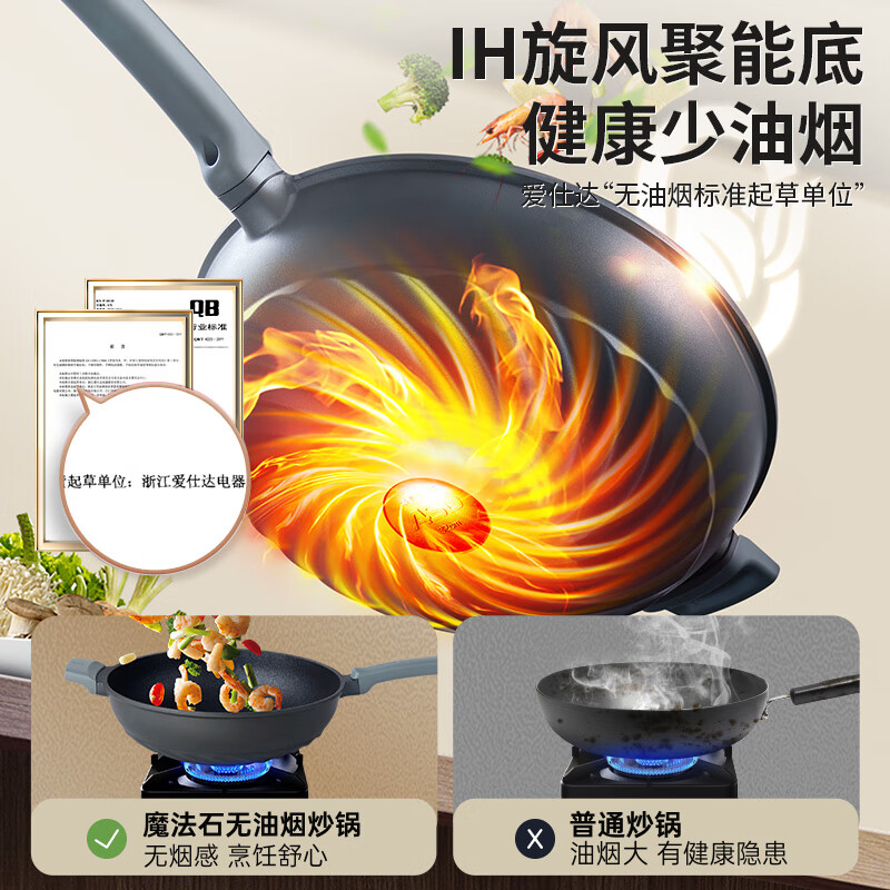 爱仕达-炒锅蓝钻钛不粘魔法石无油烟炒菜锅32cm CL32F5Q高清大图