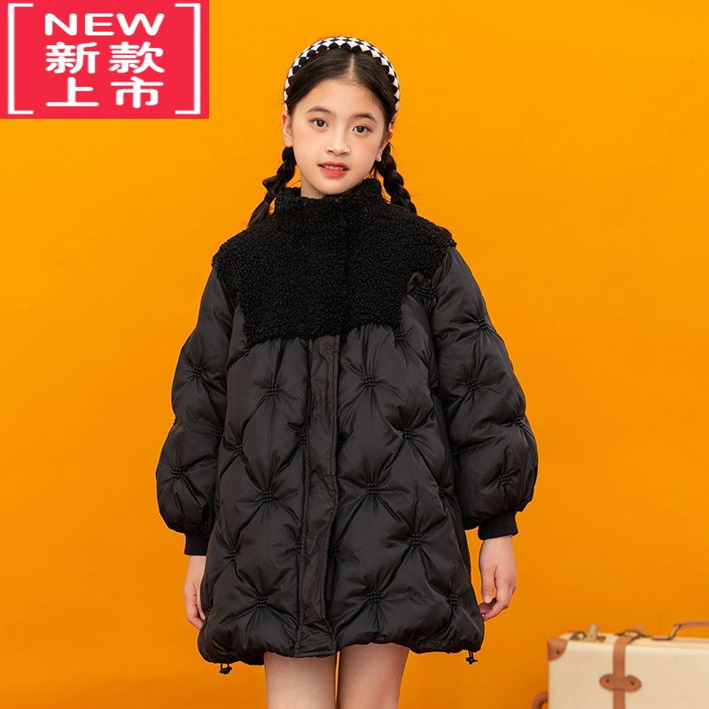 可莉允女童棉服2022新款大童中长款棉袄外套加绒加厚女大童冬装棉衣