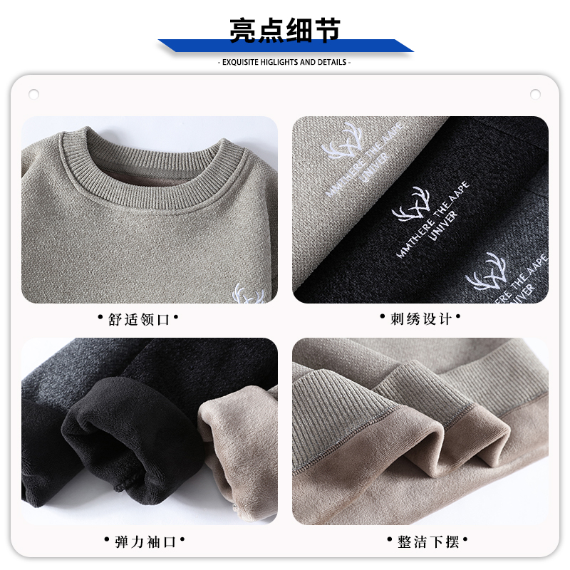 啄木鸟加绒加厚一体绒毛衣男2024冬季新款内搭保暖针织打底衫款款高清大图