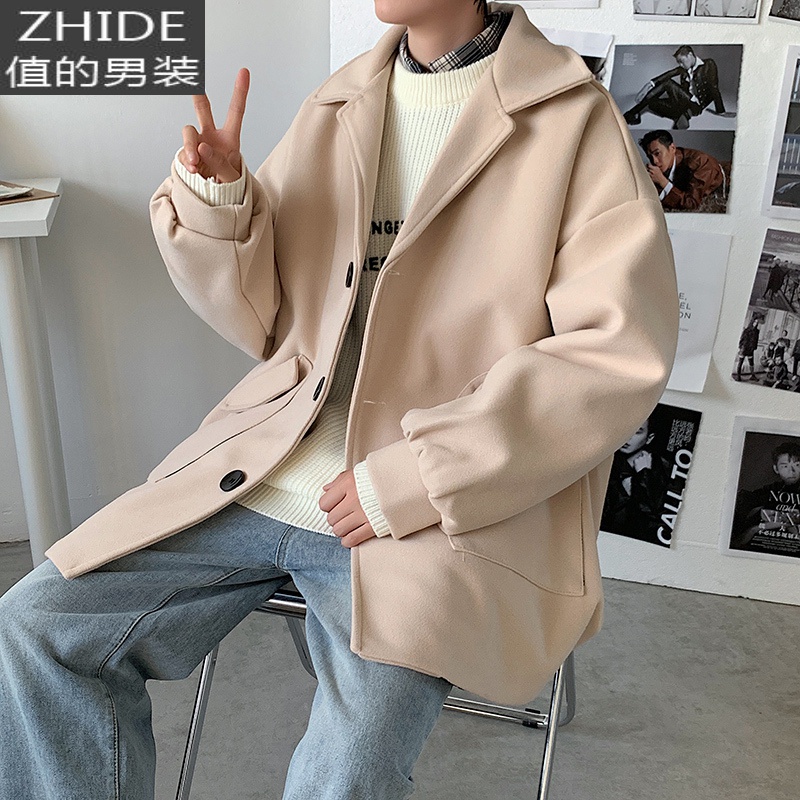 值得男装中风衣男士2020新款季大衣韩版潮流外套帅气衣服_185 杏色 2XL