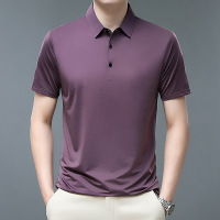 夏季商务polo衫男短袖纯色翻领T恤冰丝中年男士宽松休闲有领衣服_1 M 紫红色