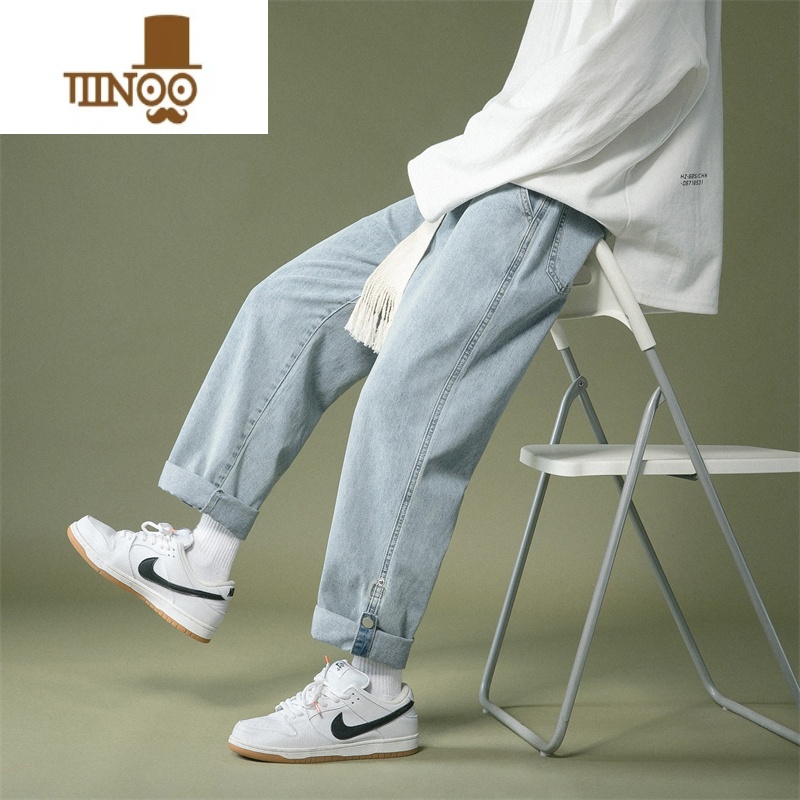 YANXU日系潮牌设计感牛仔裤男士夏季薄款宽松直筒九分夏天男生休闲裤子高清大图