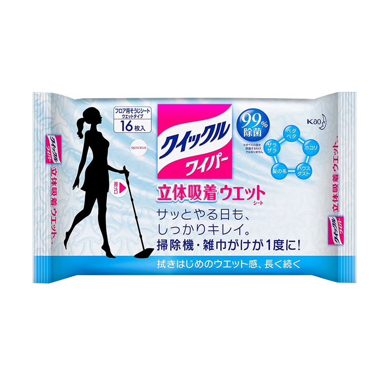 花王(KAO) 拖把用立体吸附湿清洁巾 轻便可折叠平板拖把替换拖布 16片