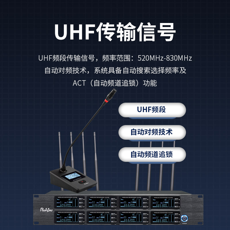 润普Runpu会议音频扩声系统 专业无线一拖八鹅颈麦克风话筒 UHF红外对频RP-SU68E高清大图