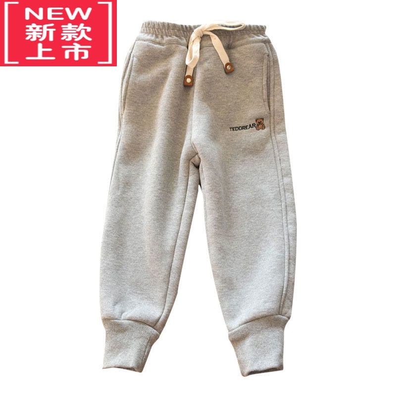 可莉允一体羊驼绒男女童保暖加厚休闲裤儿童韩版字母小熊保暖休闲棉裤冬保暖裤图片