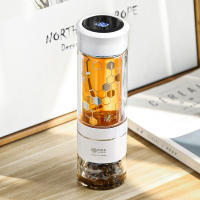 常生源 茶水分离杯 双层玻璃杯旋转茶具泡茶水杯温度显示过滤便携杯子 数显白色