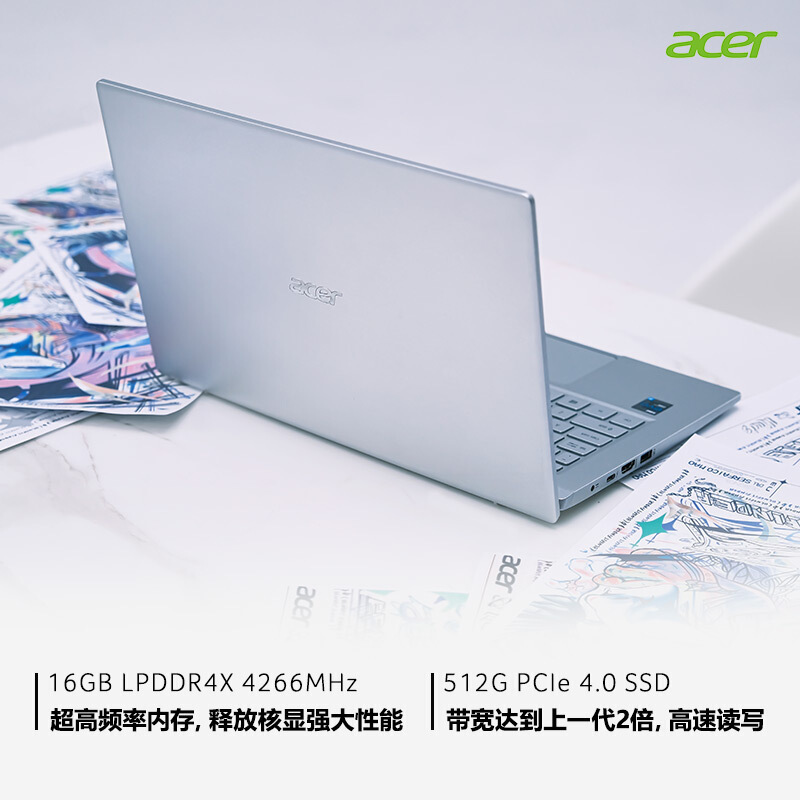 宏碁(acer)非凡S3 轻薄本办公本14英寸win11笔记本电脑Evo认证(11代酷睿i7-1165G7 锐炬Xe 16G 512G 高色域屏 雷电4)高清大图