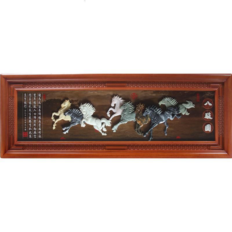 家柏饰(CORATED)中式背景墙玉画挂件 客厅沙发单幅装饰画 东阳仿古木牌匾壁挂 八骏图 82*22030mm厚板高清大图