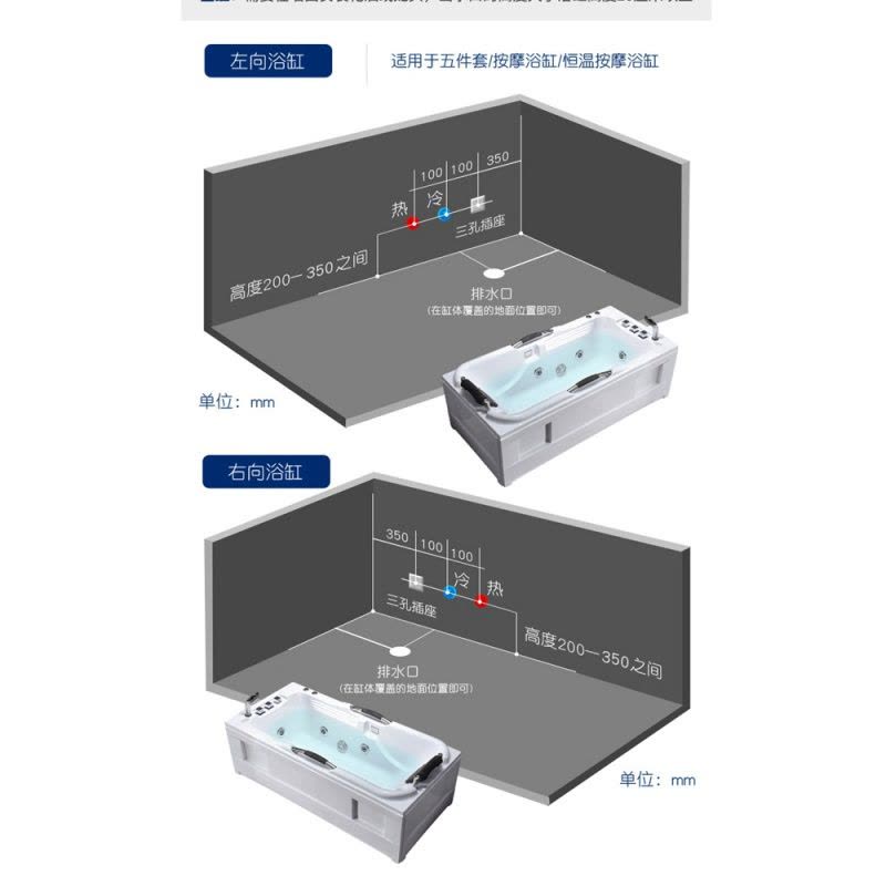智能冲浪按摩闪电客浴缸家用亚克力浴池小户型 成人恒温加热浴盆单人图片