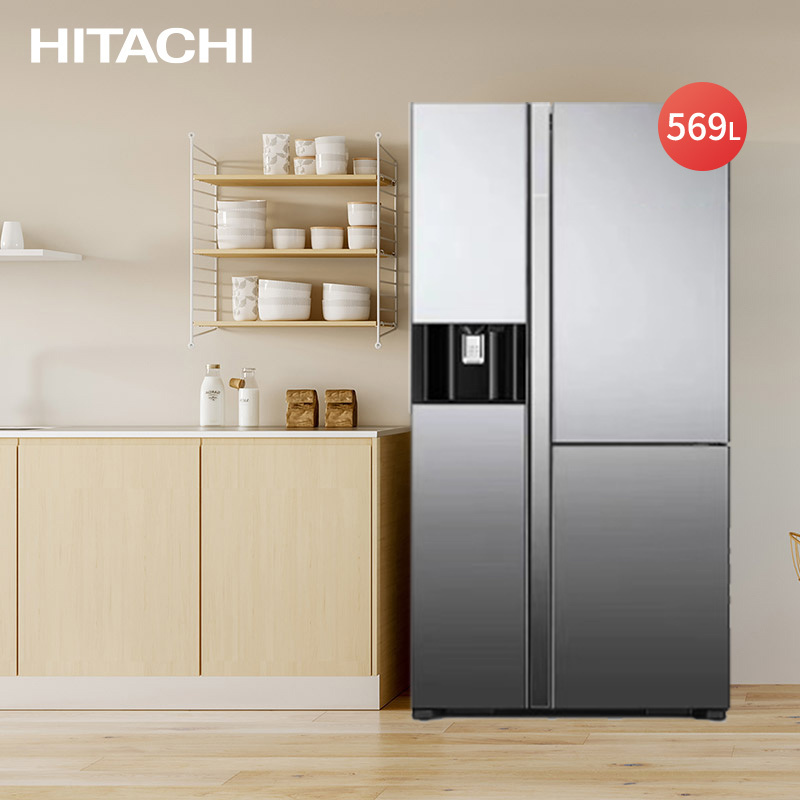 日立 HITACHI 原装进口569L黑科技真空保鲜电动门自动制冰对开门电冰箱R-SBS3200XC水晶镜色
